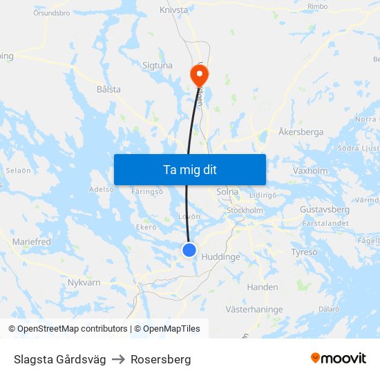 Slagsta Gårdsväg to Rosersberg map