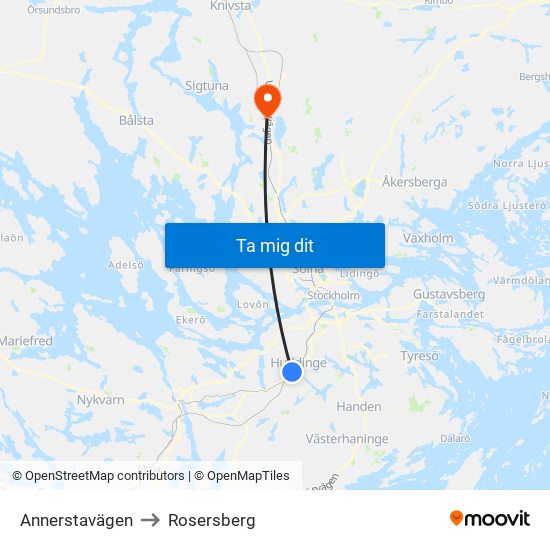 Annerstavägen to Rosersberg map