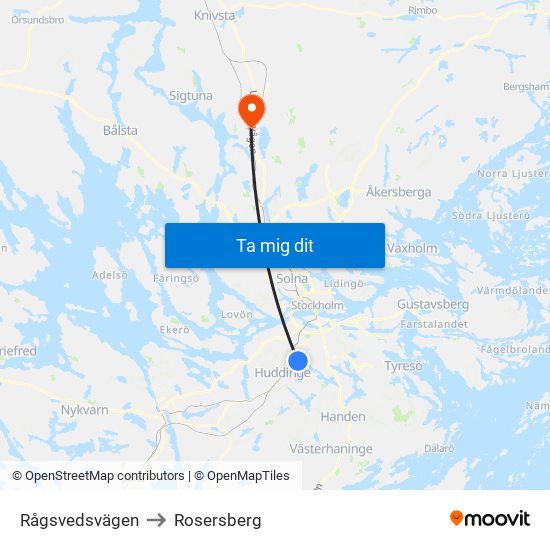 Rågsvedsvägen to Rosersberg map