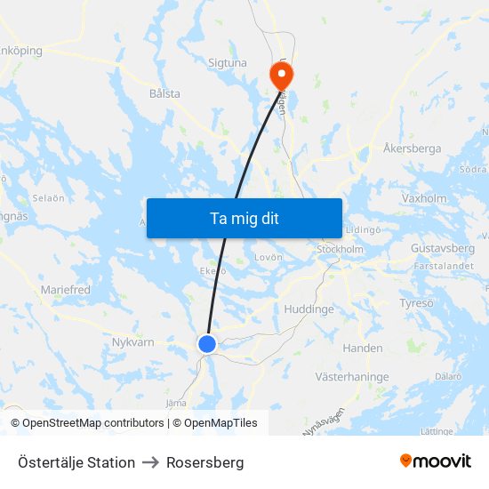 Östertälje Station to Rosersberg map