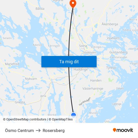Ösmo Centrum to Rosersberg map