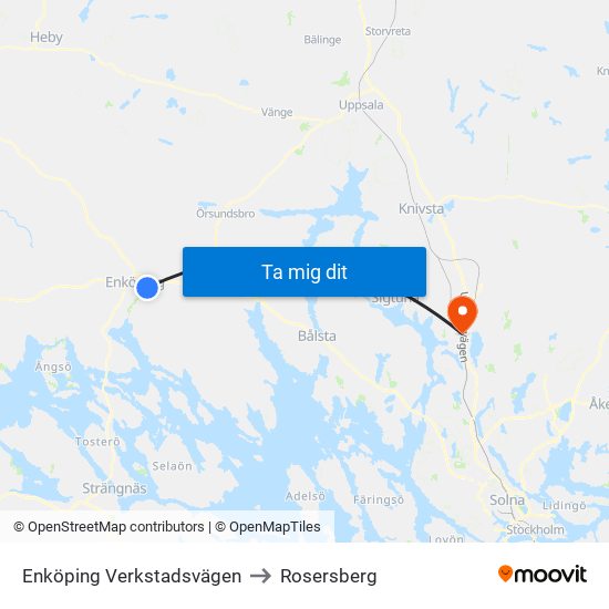 Enköping Verkstadsvägen to Rosersberg map