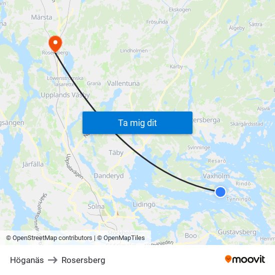 Höganäs to Rosersberg map