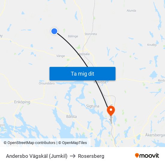 Andersbo Vägskäl (Jumkil) to Rosersberg map