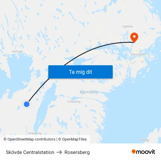 Skövde Centralstation to Rosersberg map