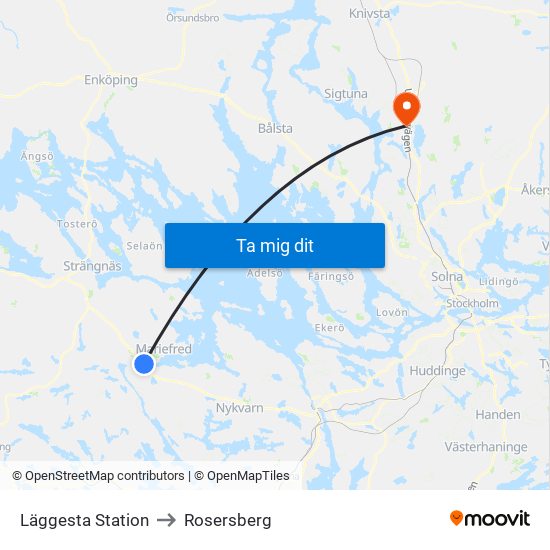 Läggesta Station to Rosersberg map