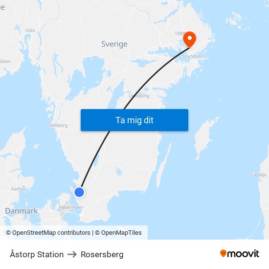 Åstorp Station to Rosersberg map