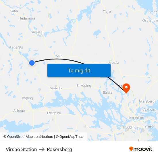 Virsbo Station to Rosersberg map