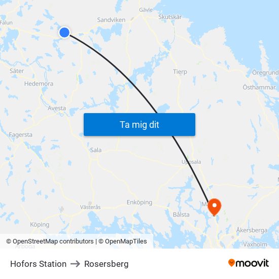 Hofors Station to Rosersberg map