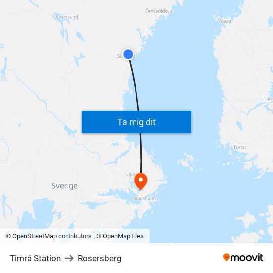 Timrå Station to Rosersberg map