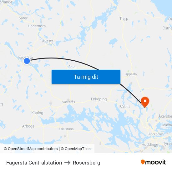 Fagersta Centralstation to Rosersberg map