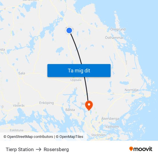 Tierp Station to Rosersberg map