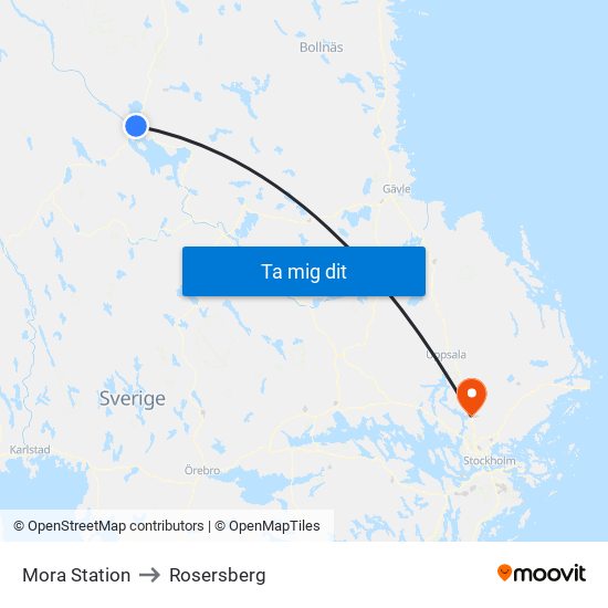 Mora Station to Rosersberg map
