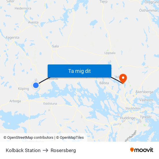 Kolbäck Station to Rosersberg map