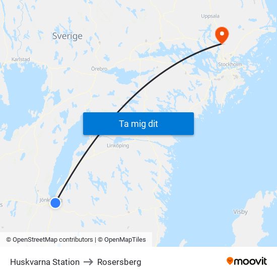 Huskvarna Station to Rosersberg map