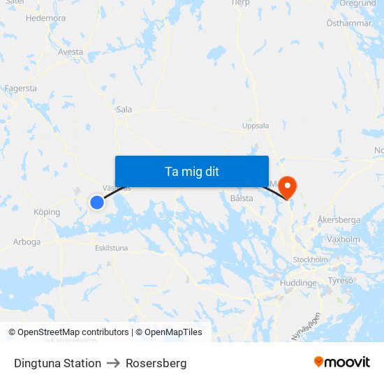 Dingtuna Station to Rosersberg map