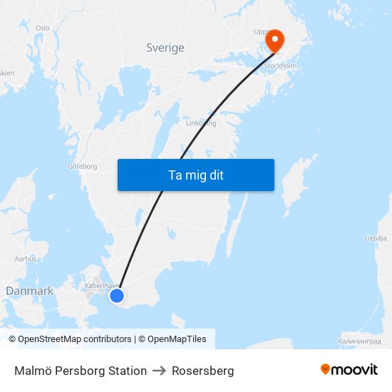 Malmö Persborg Station to Rosersberg map