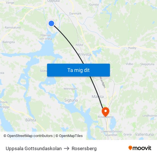 Uppsala Gottsundaskolan to Rosersberg map