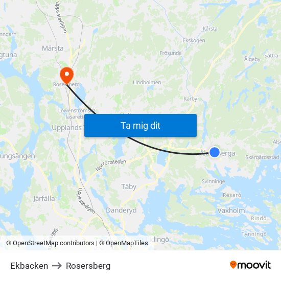 Ekbacken to Rosersberg map