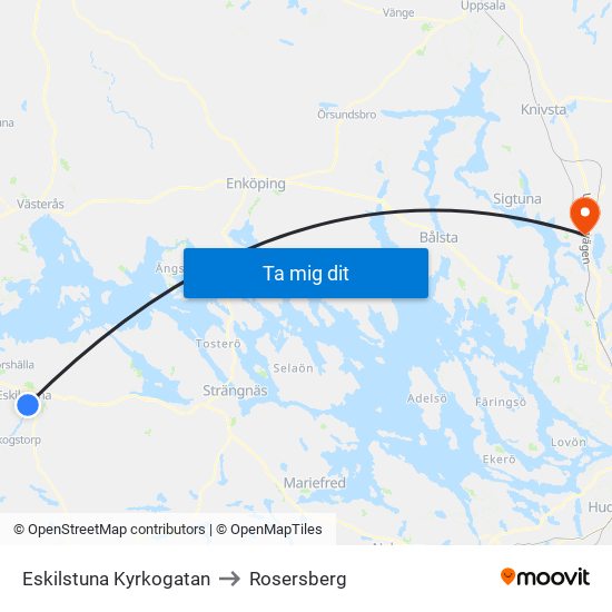 Eskilstuna Kyrkogatan to Rosersberg map