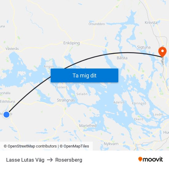 Lasse Lutas Väg to Rosersberg map