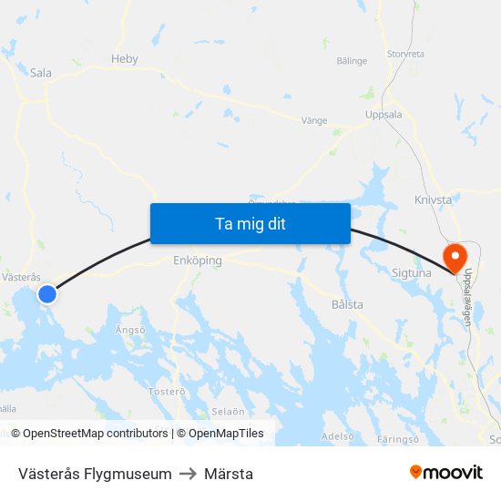 Västerås Flygmuseum to Märsta map