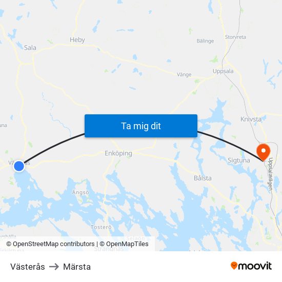 Västerås to Märsta map
