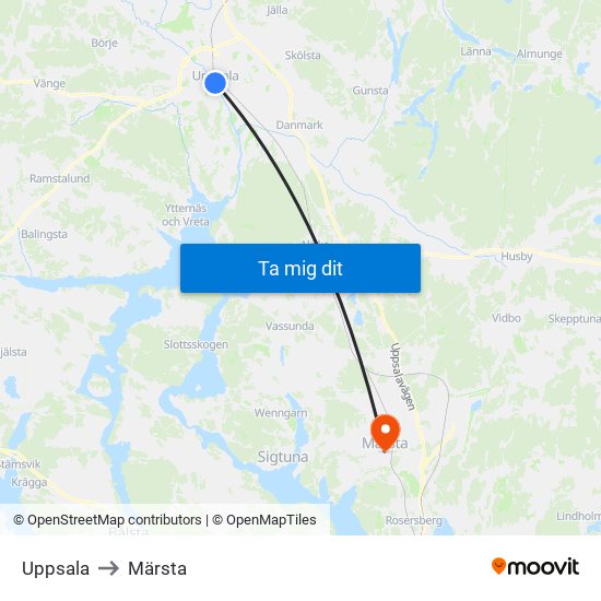 Uppsala to Uppsala map