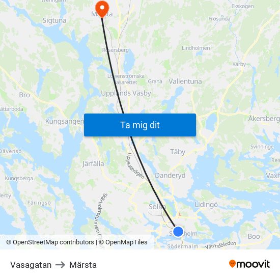 Vasagatan to Märsta map