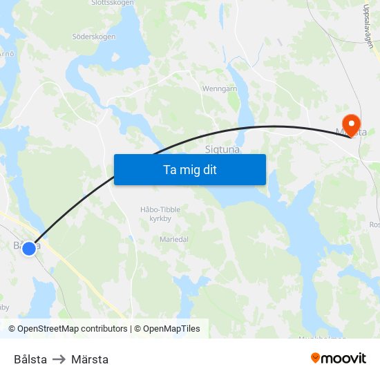 Bålsta to Märsta map