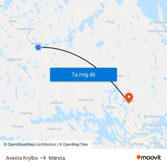Avesta Krylbo to Märsta map