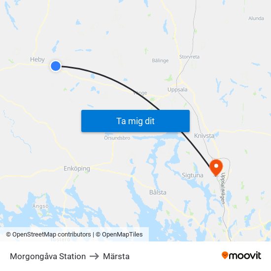 Morgongåva Station to Märsta map