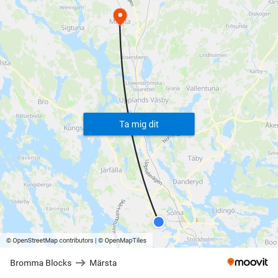 Bromma Blocks to Märsta map