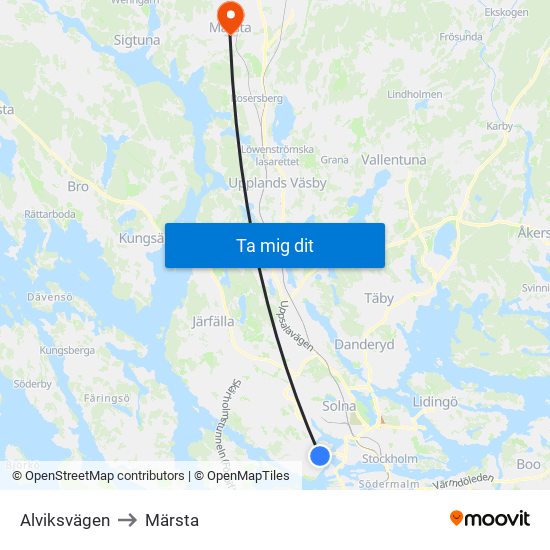 Alviksvägen to Märsta map