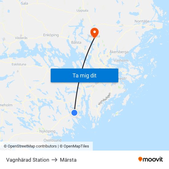 Vagnhärad Station to Märsta map