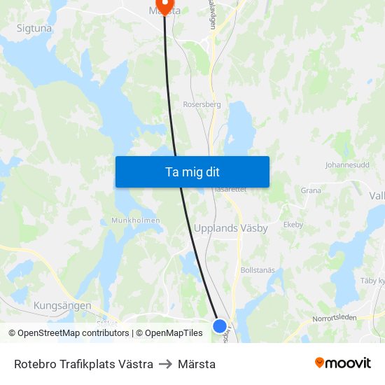 Rotebro Trafikplats Västra to Märsta map