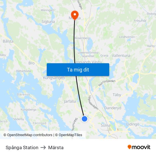 Spånga Station to Märsta map