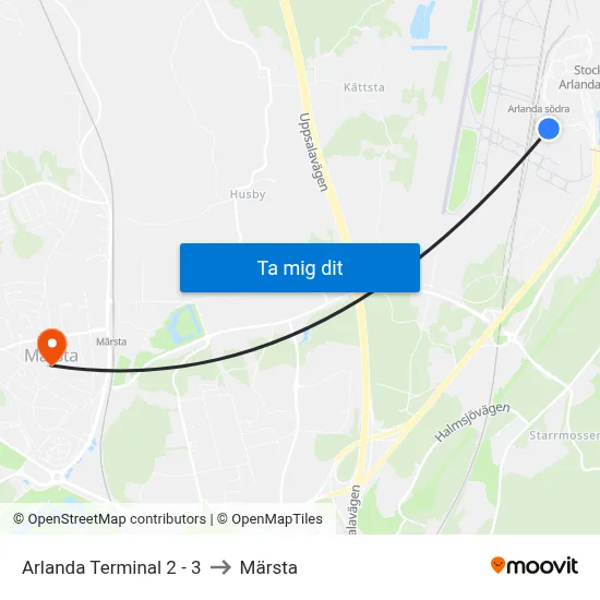 Arlanda Terminal 2 - 3 to Märsta map