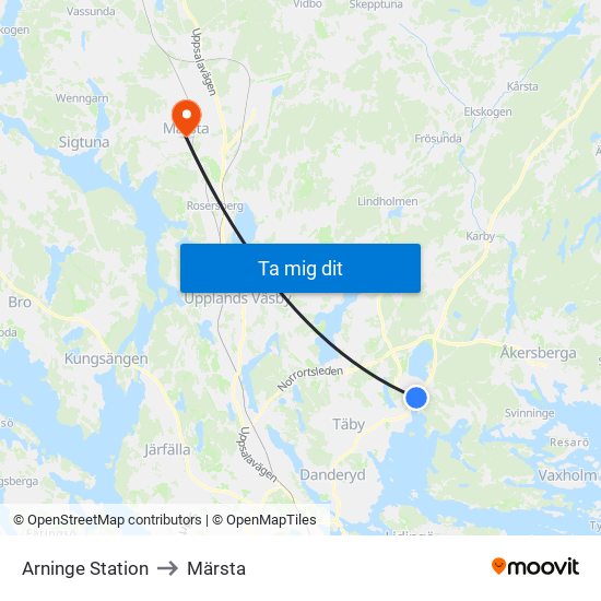 Arninge Station to Märsta map