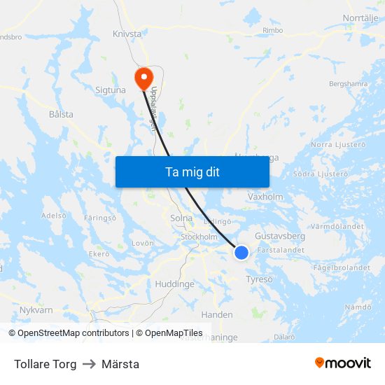 Tollare Torg to Märsta map