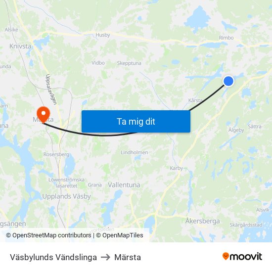 Väsbylunds Vändslinga to Märsta map