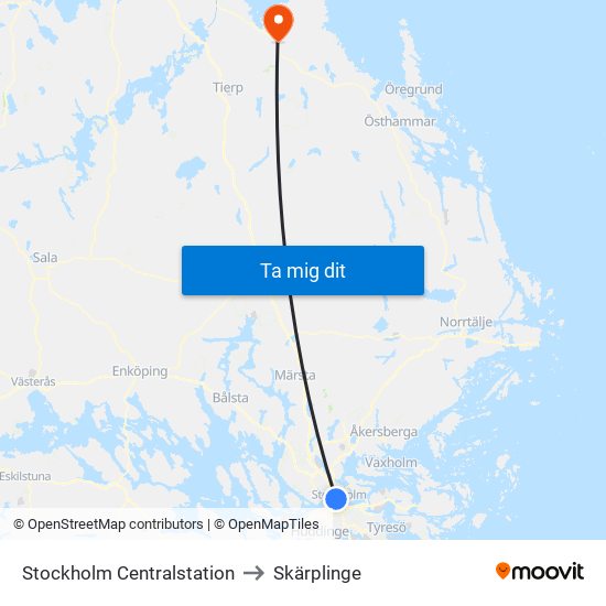 Stockholm Centralstation to Skärplinge map