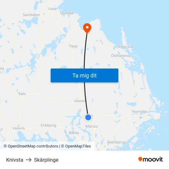 Knivsta to Skärplinge map