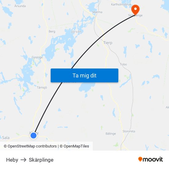 Heby to Skärplinge map