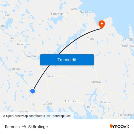 Ramnäs to Skärplinge map