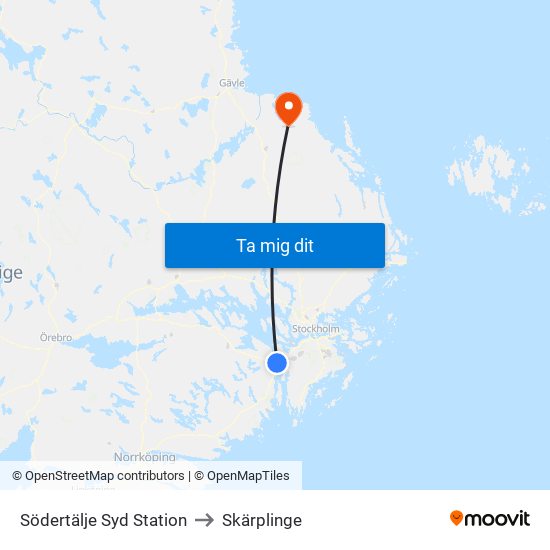 Södertälje Syd Station to Skärplinge map