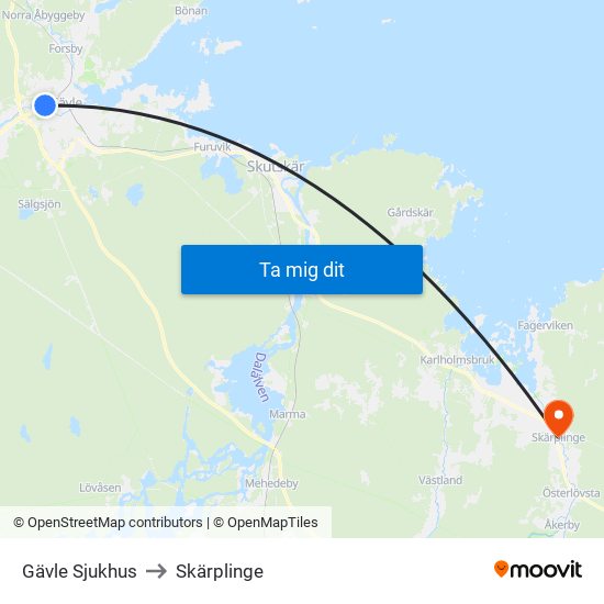 Gävle Sjukhus to Skärplinge map