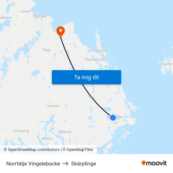 Norrtälje Vingelebacke to Skärplinge map