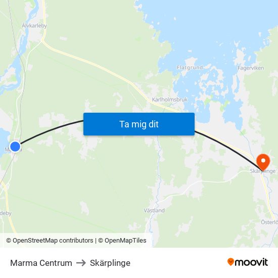 Marma Centrum to Skärplinge map