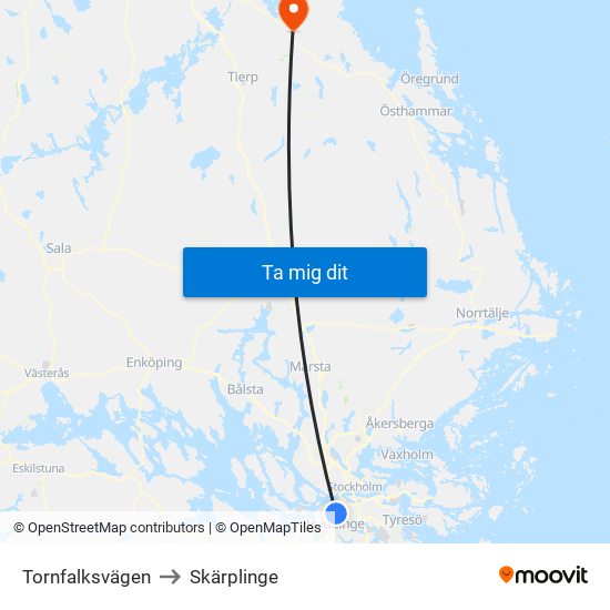 Tornfalksvägen to Skärplinge map